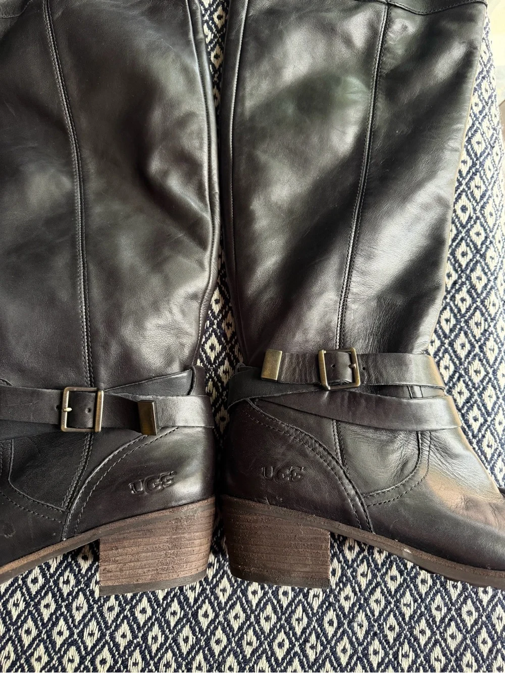 UGG black leather riding boots tall heeled Bess style over the knee size 7.5